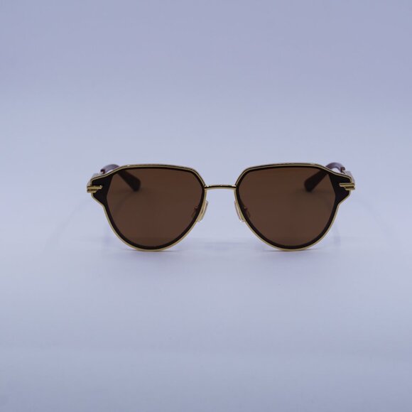 Bottega Veneta BV1271S 002 Sunglasses Gold Aviator Frame, Brown Lenses - Picture 3 of 13